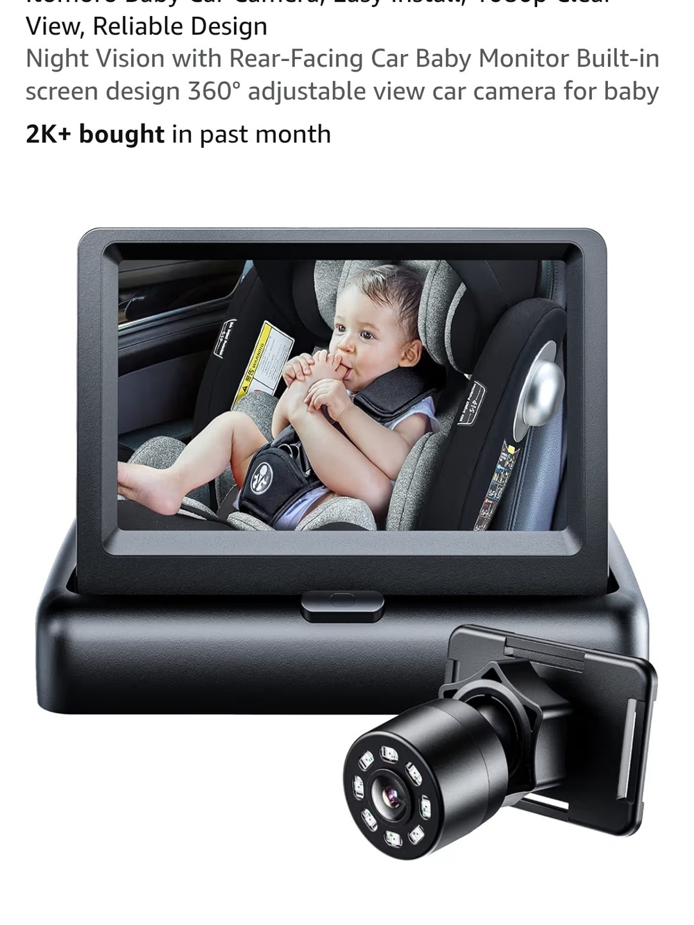Itomoro Car Baby Monitor with Rear-Facing Camera - Black